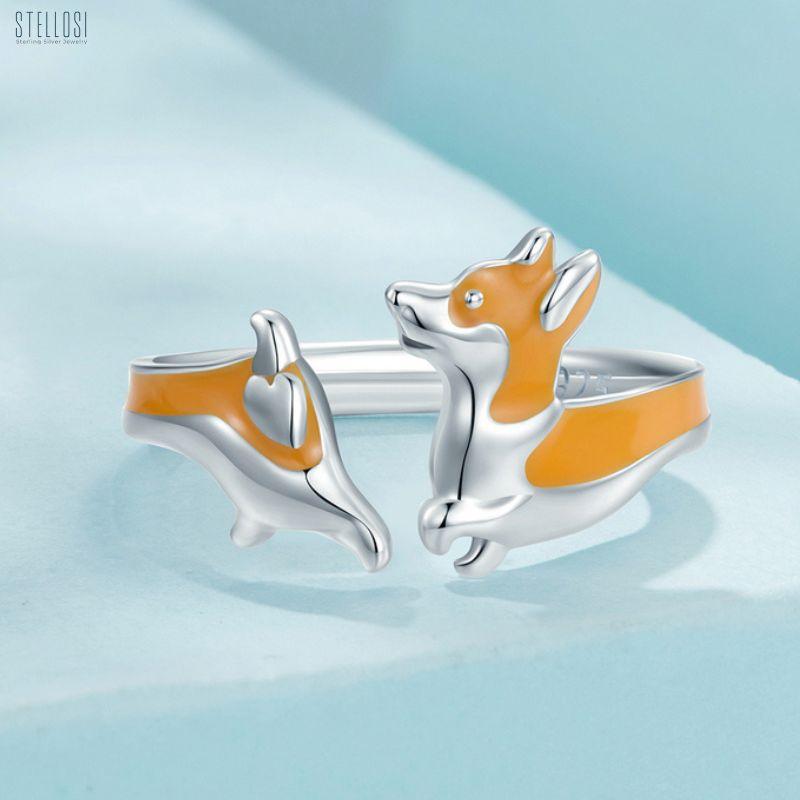 Lovely Corgi Ring | Sterling Silver White Gold Plated Dog-Inspired Jewelry - Stellosi