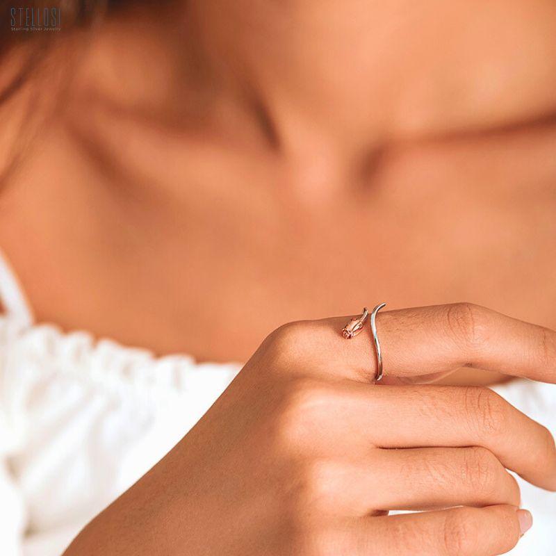 Rose Ring | Sterling Silver Platinum and Rose Gold Plated Romantic Jewelry - Stellosi