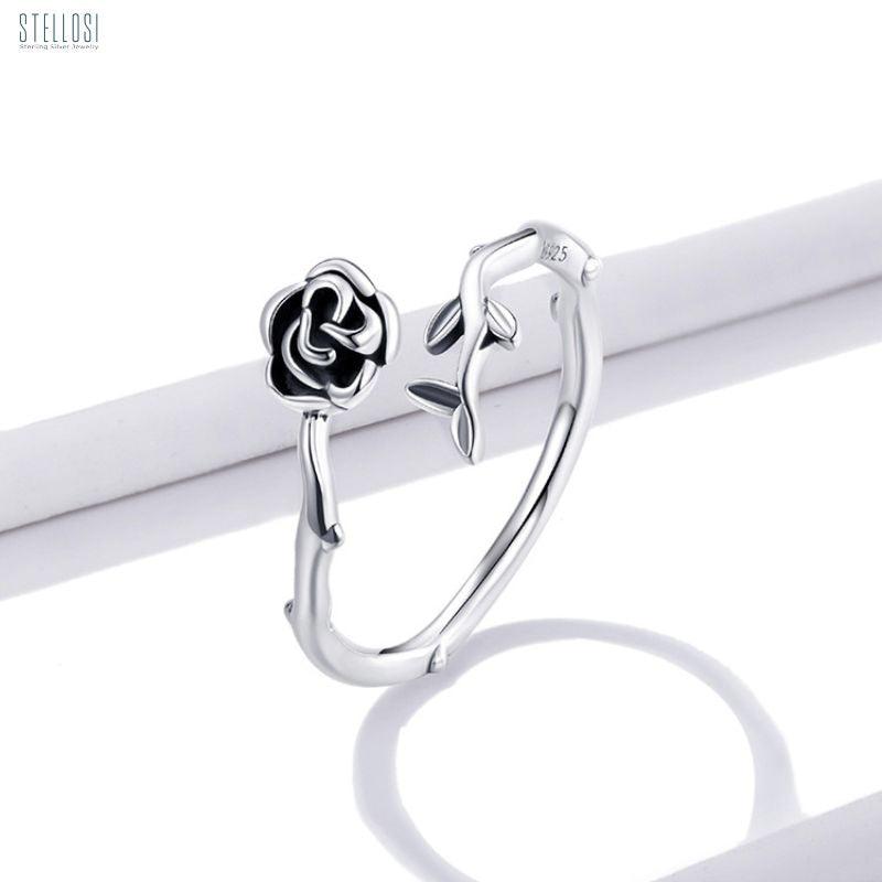 Rose with thorns | 925 Sterling Silver Oxidized Ring - Stellosi