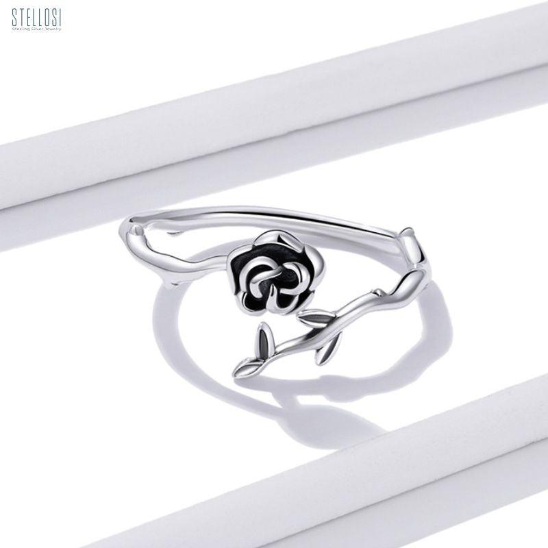 Rose with thorns | 925 Sterling Silver Oxidized Ring - Stellosi