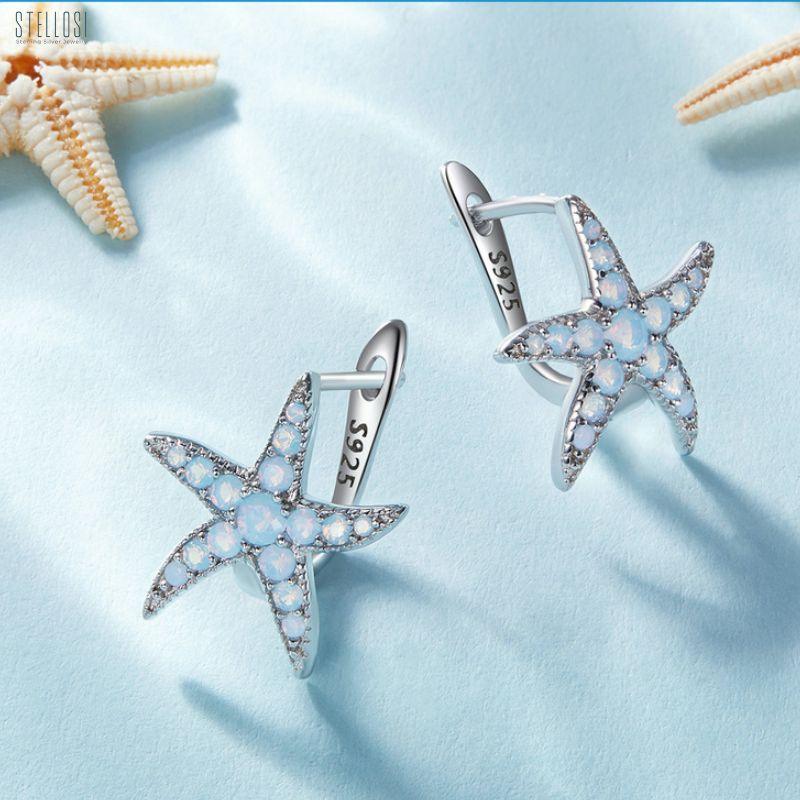Opal Starfish Clips | Sterling Silver Marine-Inspired Jewelry - Stellosi