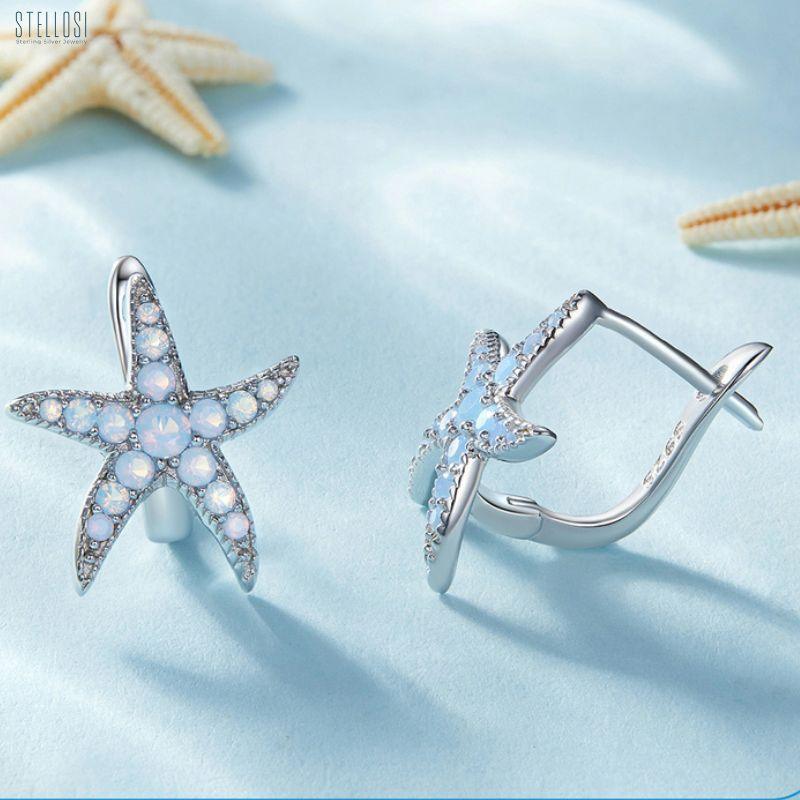 Opal Starfish Clips | Sterling Silver Marine-Inspired Jewelry - Stellosi