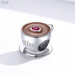 Load image into Gallery viewer, Coffee Cup Charm | Sterling Silver Pavé Heart Jewellery - Stellosi
