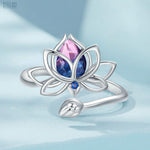 Load image into Gallery viewer, Lotus Flower Ring | Sterling Silver Platinum Plated Adjustable - Stellosi
