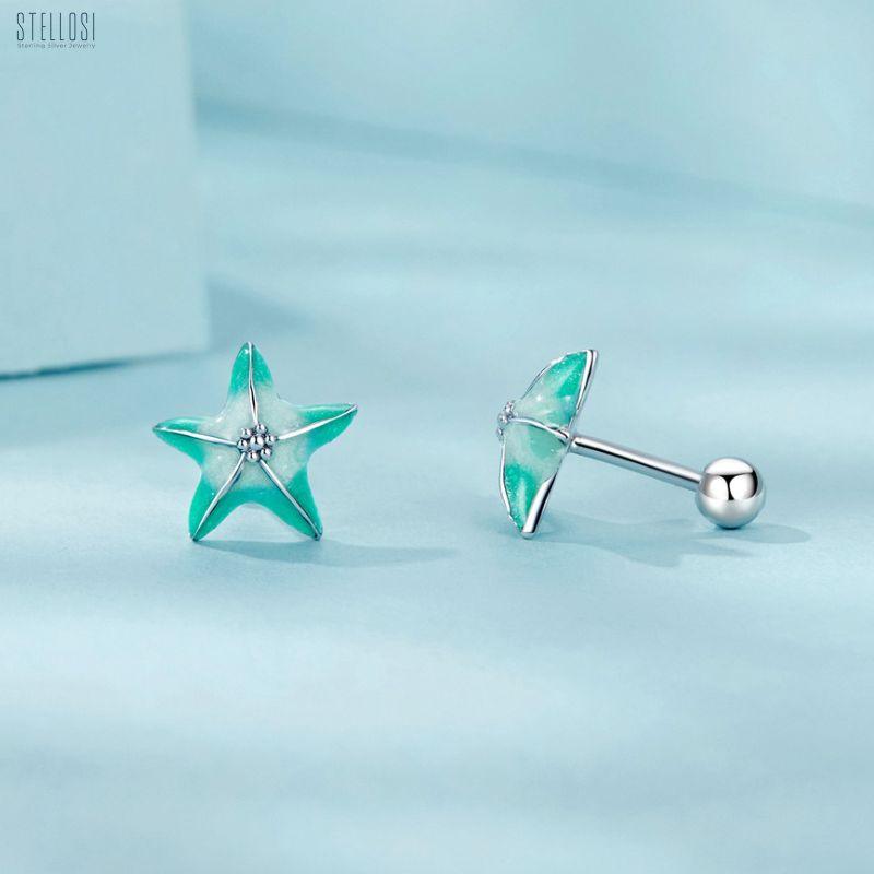 Opal Starfish Clips | 925 Sterling Silver Beach Earrings - Stellosi