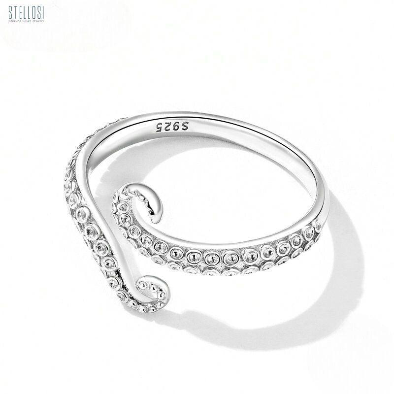 Octopus Whisker Open Ring | 925 Sterling Silver with Plated Platinum - Stellosi