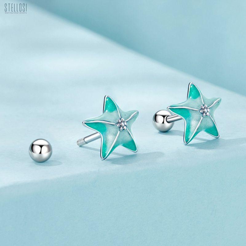 Opal Starfish Clips | 925 Sterling Silver Beach Earrings - Stellosi