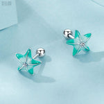 Load image into Gallery viewer, Opal Starfish Clips | 925 Sterling Silver Beach Earrings - Stellosi
