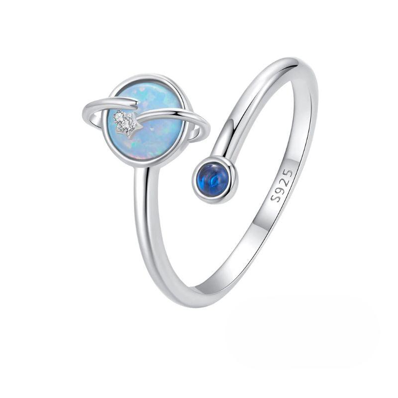 Planet Ring | Sterling Silver White Gold-Plated Celestial Design - Stellosi