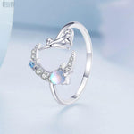 Load image into Gallery viewer, Moon &amp; Cat Ring | Sterling Silver Platinum-Plated with Moonstone - Stellosi
