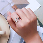 Load image into Gallery viewer, Moon &amp; Cat Ring | Sterling Silver Platinum-Plated with Moonstone - Stellosi
