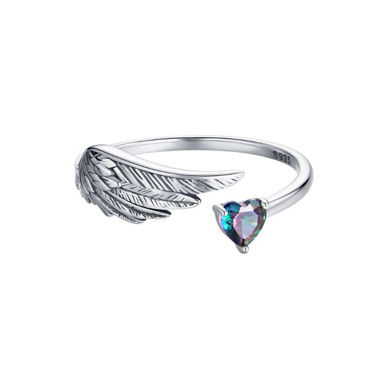 Wing Heart Open Ring | 925 Sterling Silver with Oxidized Finish - Stellosi
