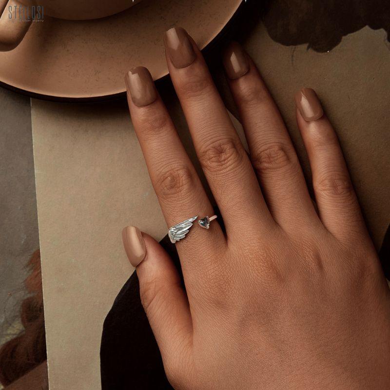 Wing Heart Open Ring | 925 Sterling Silver with Oxidized Finish - Stellosi