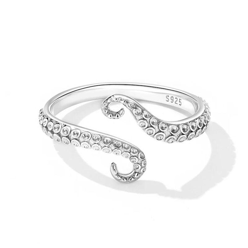 Octopus Whisker Open Ring | 925 Sterling Silver with Plated Platinum - Stellosi
